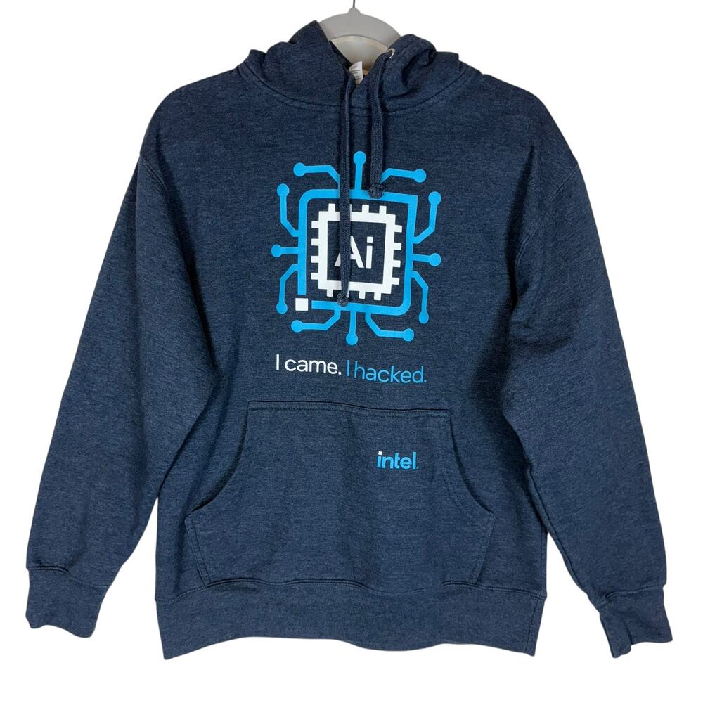 Intel Smart Blanks Hoodie Mens M Blue I Came.‎ I Hacked Long Sleeve Sweatshirt